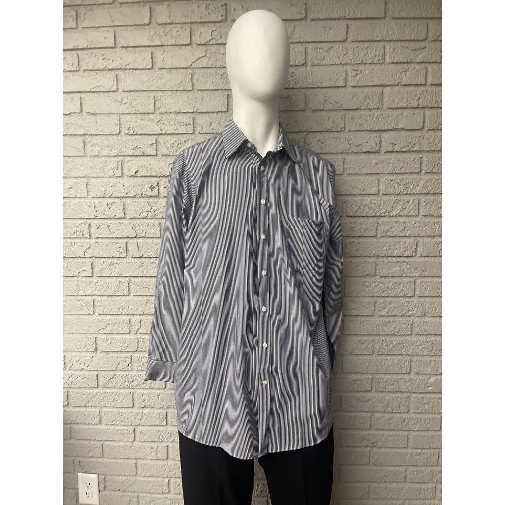 Stafford Easy Care Striped Button Down Long Sleeve Shirt Size 17 (32-33)